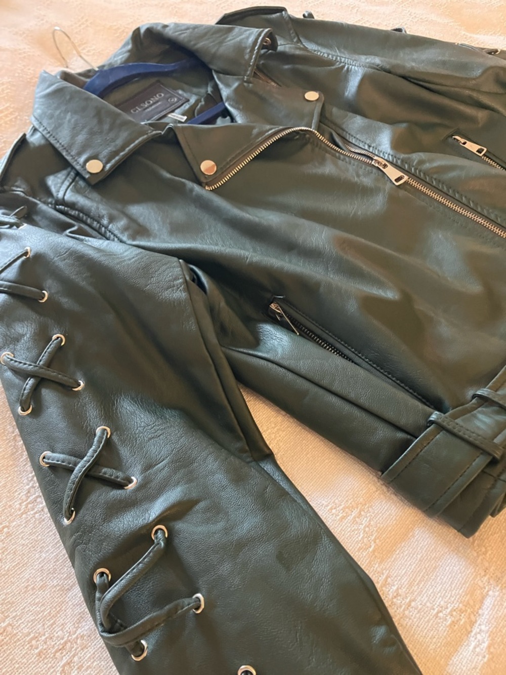 Cole Haan Olive Green Leather Moto Jacket